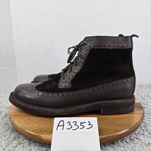 Polo Ralph Laruen Nickson Brown Leather Suede Long Wingtip Dress Boot Mens 9.5 D
